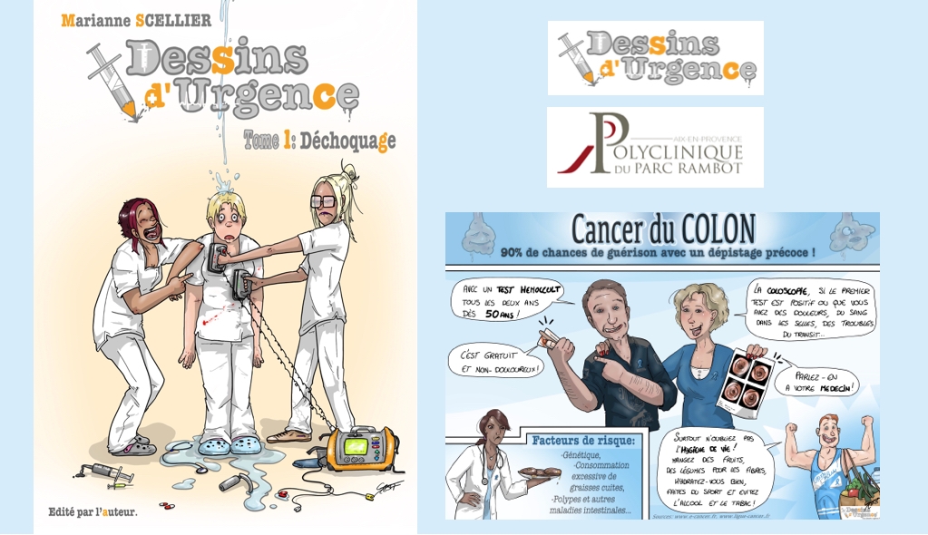 Une infirmière de la Polyclinique du Parc Rambot dessine une affiche pour sensibiliser au dépistage du cancer du colon